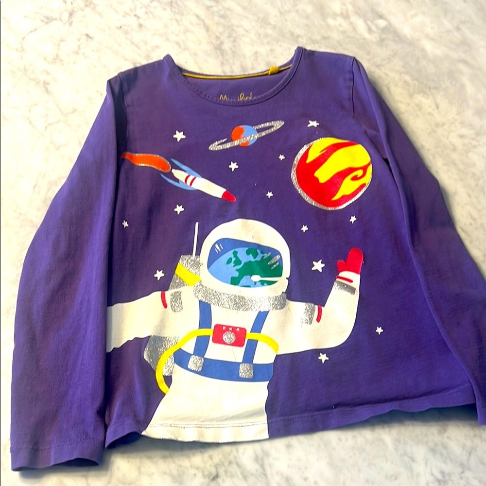 Mini Boden Purple Space Adventure Kids Shirt